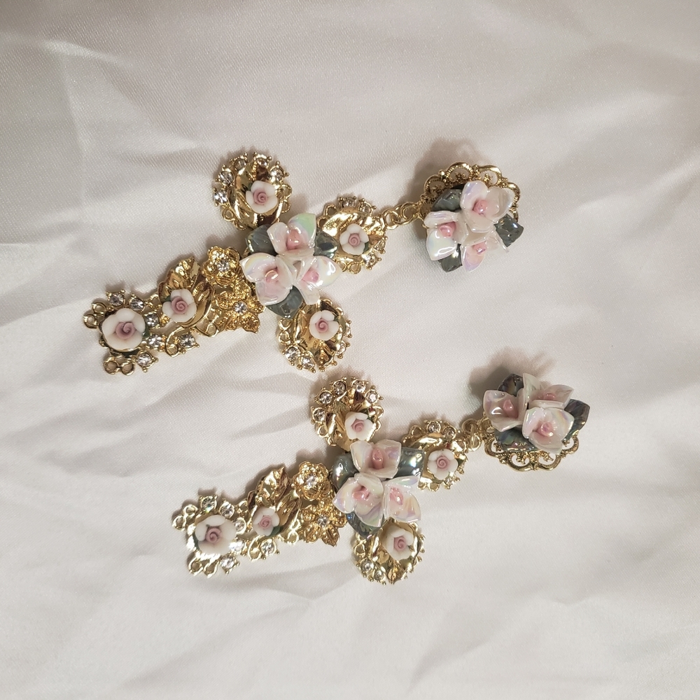 Floral Cross Earrings